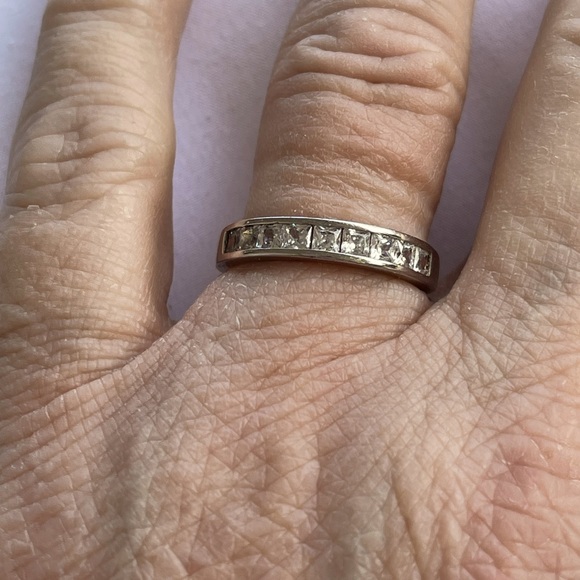 Jewelry - 1 Channel set 925 5 A white gold plated wedding band/stacking band. Snugs up!